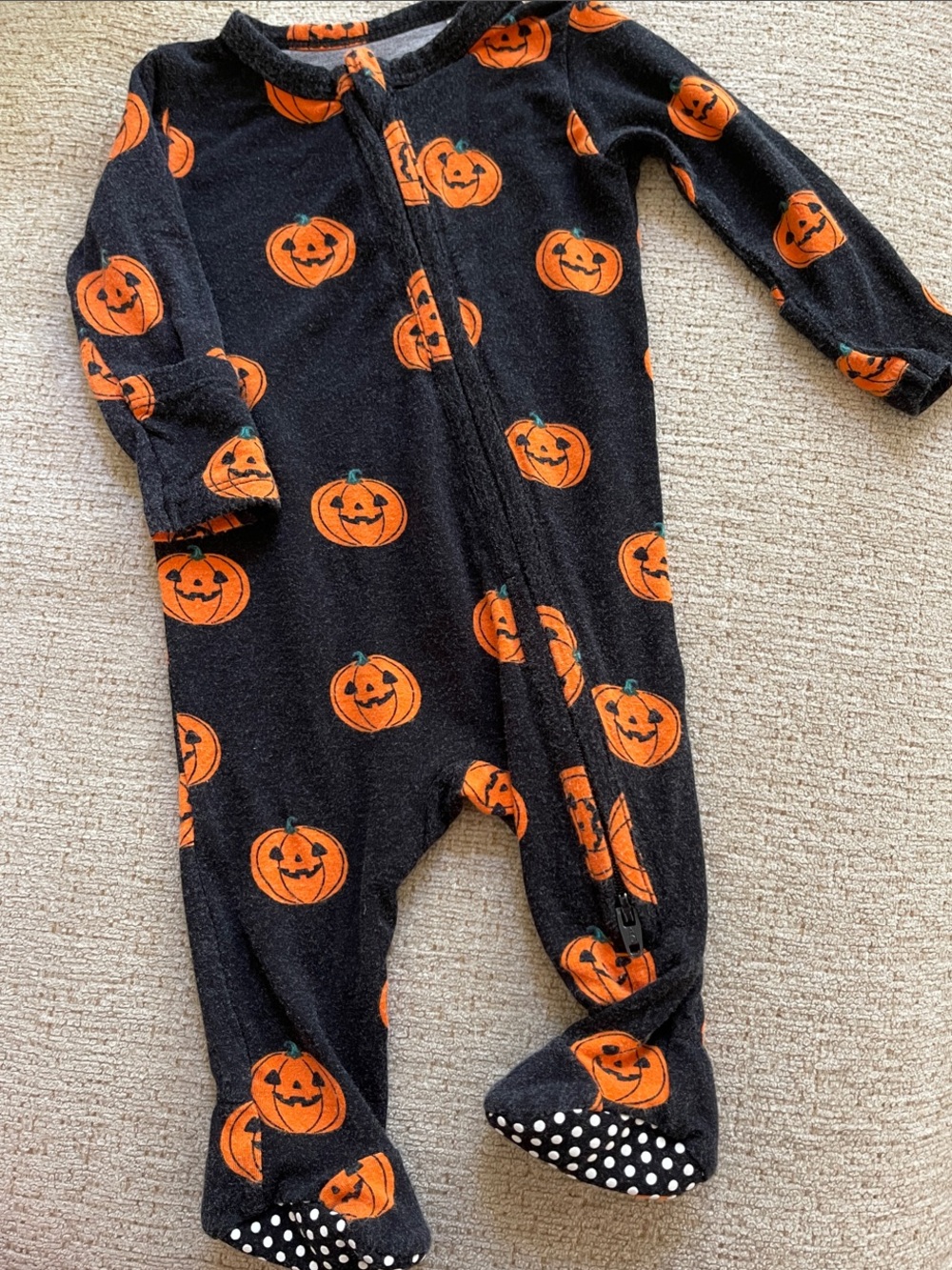 Angel Dear Black and Orange Pumpkin Footed One-Piece